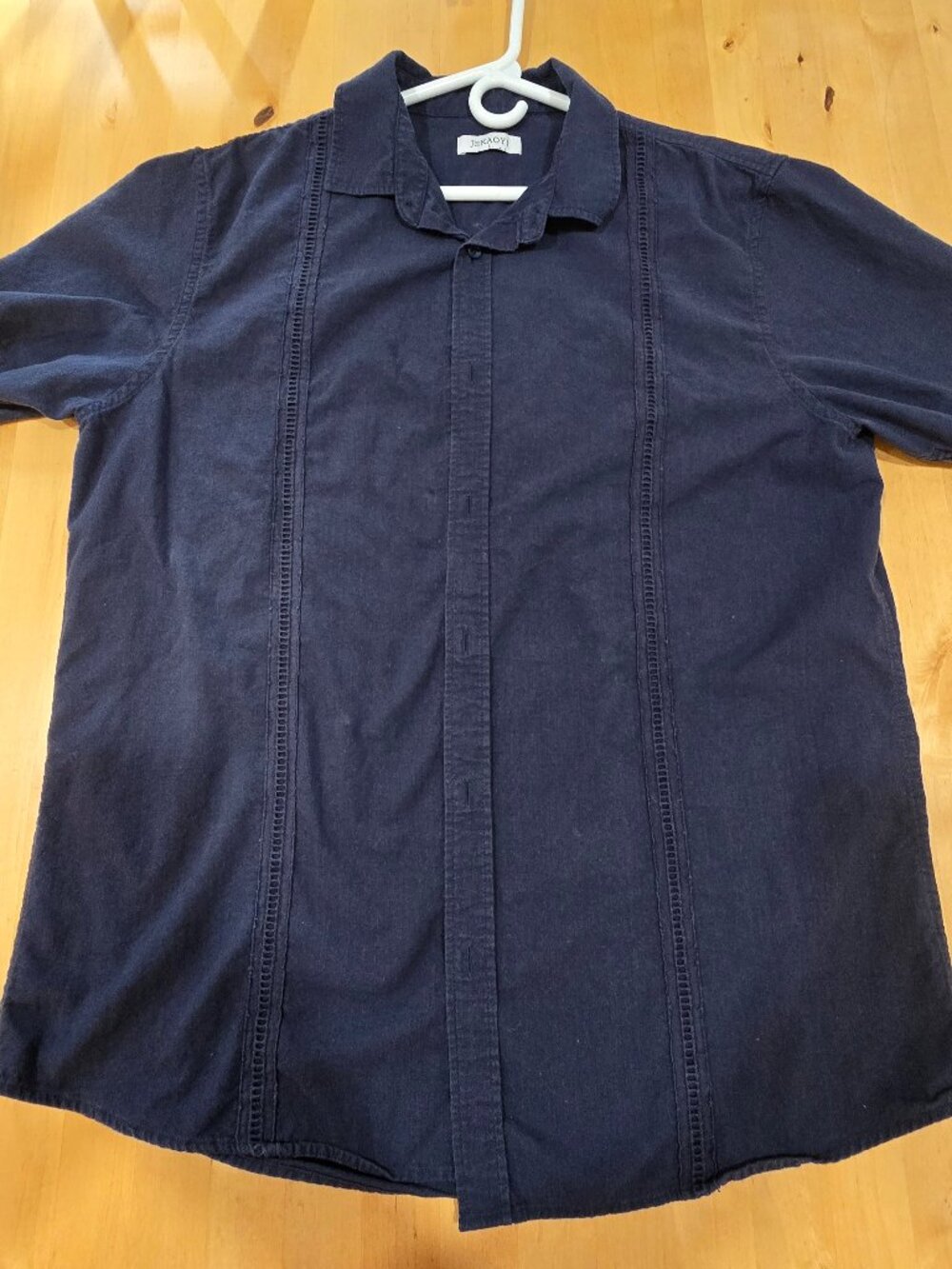 Jekaoyi Men's Large Navy Blue Casual Button Down Linen Cotton Short Sleeve Shirt